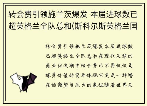 转会费引领施兰茨爆发 本届进球数已超英格兰全队总和(斯科尔斯英格兰国家队进球全记录)