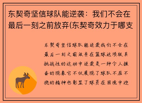 东契奇坚信球队能逆袭：我们不会在最后一刻之前放弃(东契奇效力于哪支球队)