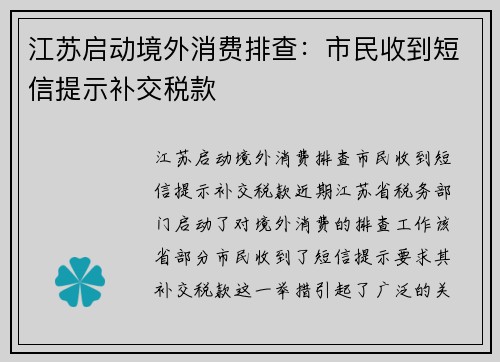 江苏启动境外消费排查:市民收到短信提示补交税款