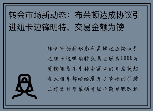 转会市场新动态：布莱顿达成协议引进纽卡边锋明特，交易金额为镑