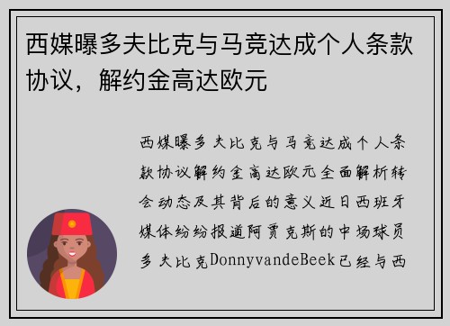 西媒曝多夫比克与马竞达成个人条款协议,解约金高达欧元