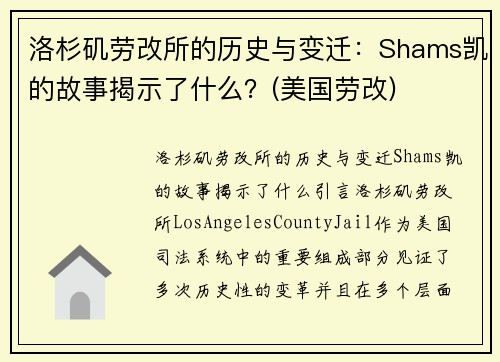 洛杉矶劳改所的历史与变迁：Shams凯的故事揭示了什么？(美国劳改)