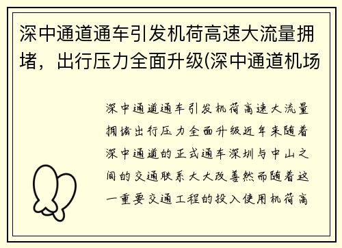 深中通道通车引发机荷高速大流量拥堵，出行压力全面升级(深中通道机场互通规划图)