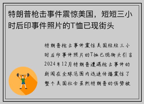 特朗普枪击事件震惊美国，短短三小时后印事件照片的T恤已现街头