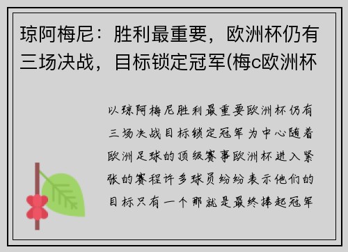 琼阿梅尼：胜利最重要，欧洲杯仍有三场决战，目标锁定冠军(梅c欧洲杯)