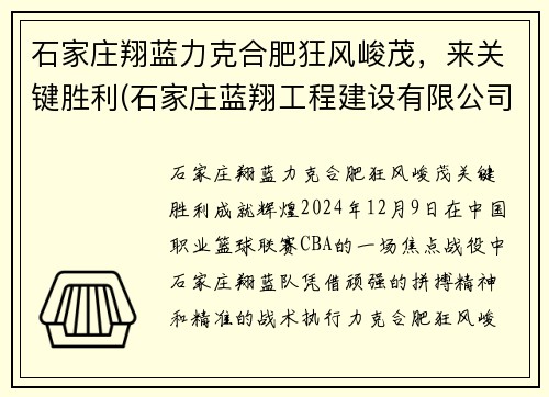 石家庄翔蓝力克合肥狂风峻茂，来关键胜利(石家庄蓝翔工程建设有限公司)