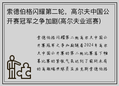 索德伯格闪耀第二轮，高尔夫中国公开赛冠军之争加剧(高尔夫业巡赛)