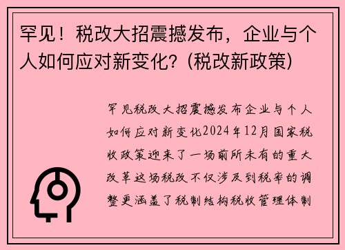 罕见！税改大招震撼发布，企业与个人如何应对新变化？(税改新政策)