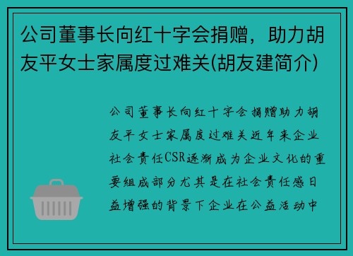 公司董事长向红十字会捐赠，助力胡友平女士家属度过难关(胡友建简介)