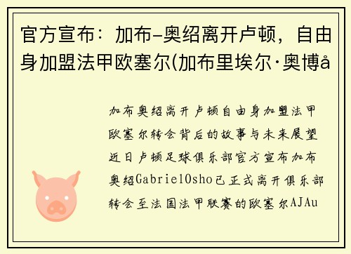官方宣布：加布-奥绍离开卢顿，自由身加盟法甲欧塞尔(加布里埃尔·奥博坦)