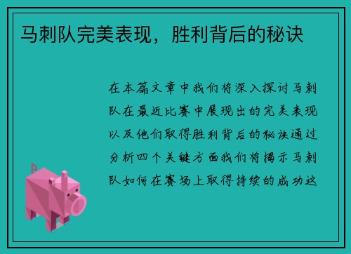 马刺队完美表现，胜利背后的秘诀